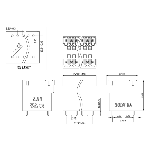 3,81 mm Tonhöhe Doppelschicht -PCB -Anschluss Block rechtwinkliger Sockel